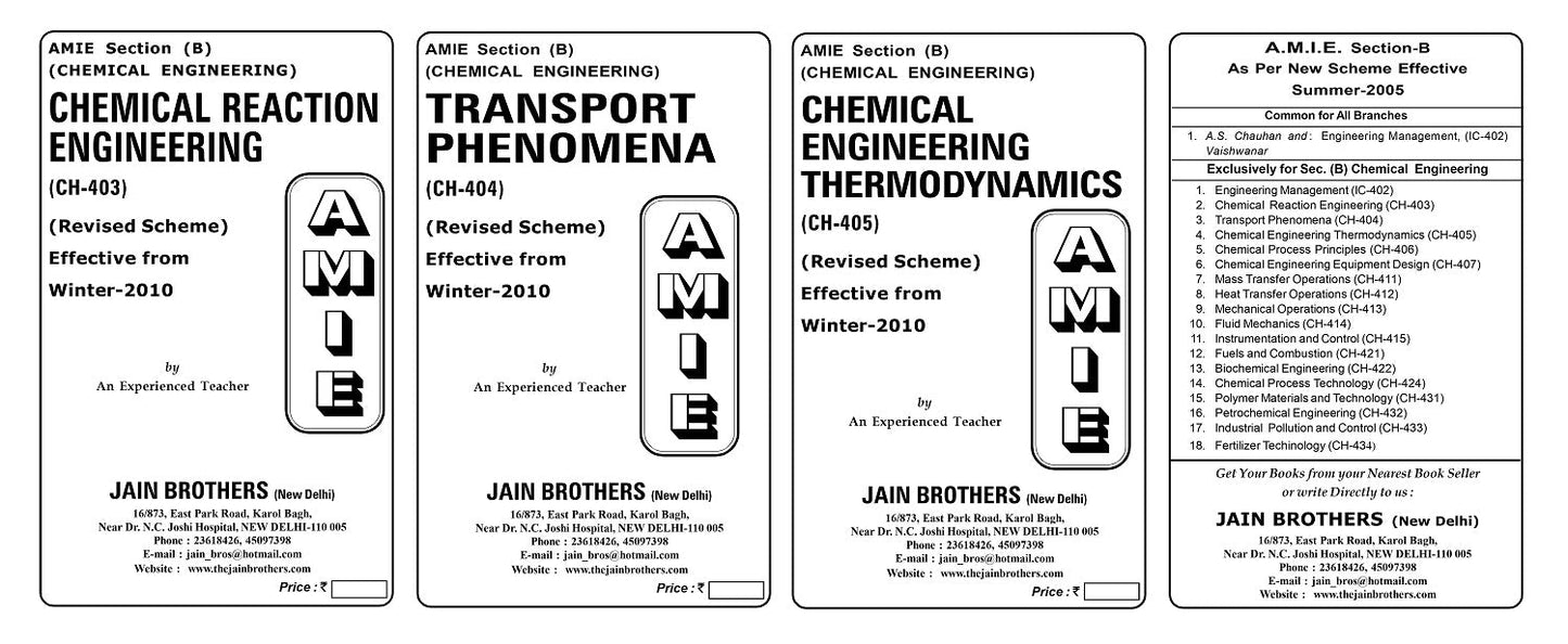 AMIE Section (B) Chemical Engineering 3 books set Solved and Unsolved Papers : (CH-403)(CH-404)(CH-405)