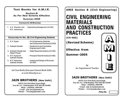 AMIE Section (B) Civil Engineering Materials and Construction Practices (CV-403)