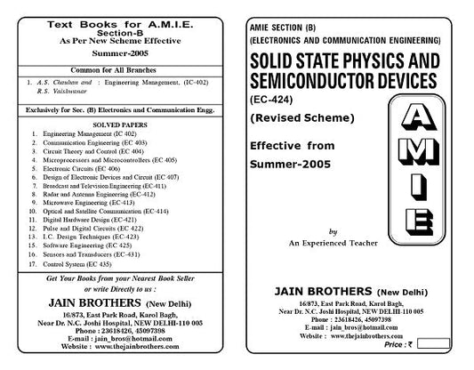 AMIE Section (B) Solid State Physics and Semiconductor Devices (EC-424)