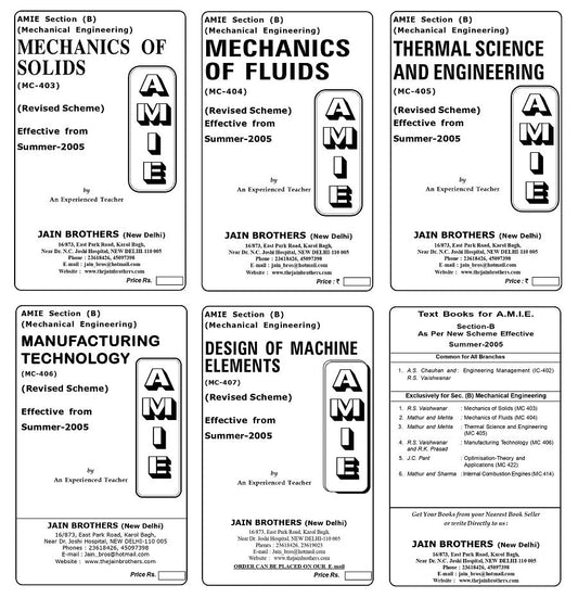 AMIE Section (B) Mechanical Engineering 5 books set Solved and Unsolved Papers : (MC-403)(MC-404)(MC-405)(MC-406)(MC-407)