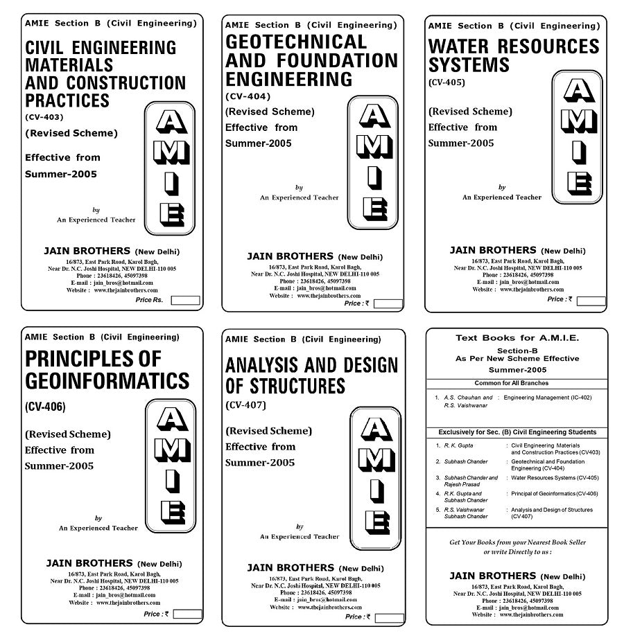 AMIE Section (B) Civil Engineering 5 books set Solved and Unsolved Papers : (CV-403)(CV-404)(CV-405)(CV-406)(CV-407)